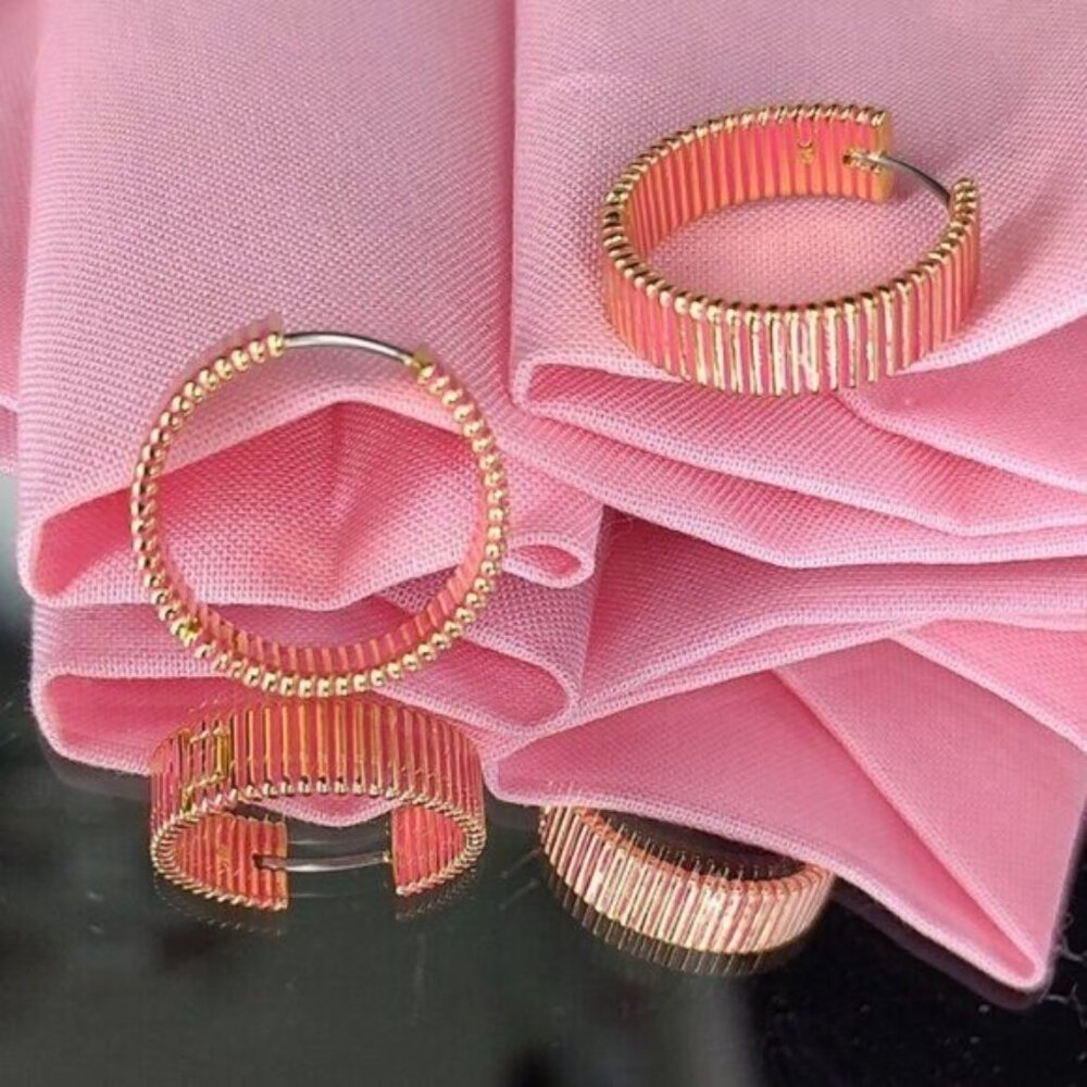 Gorjana Hoop Earrings Catalina Enamel18k Gold Plated Pink Striped - Picture 14 of 15